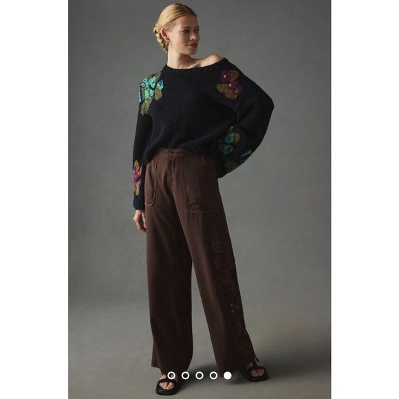 Maeve Embroidered Cropped Sweater Size S - Picture 1 of 9